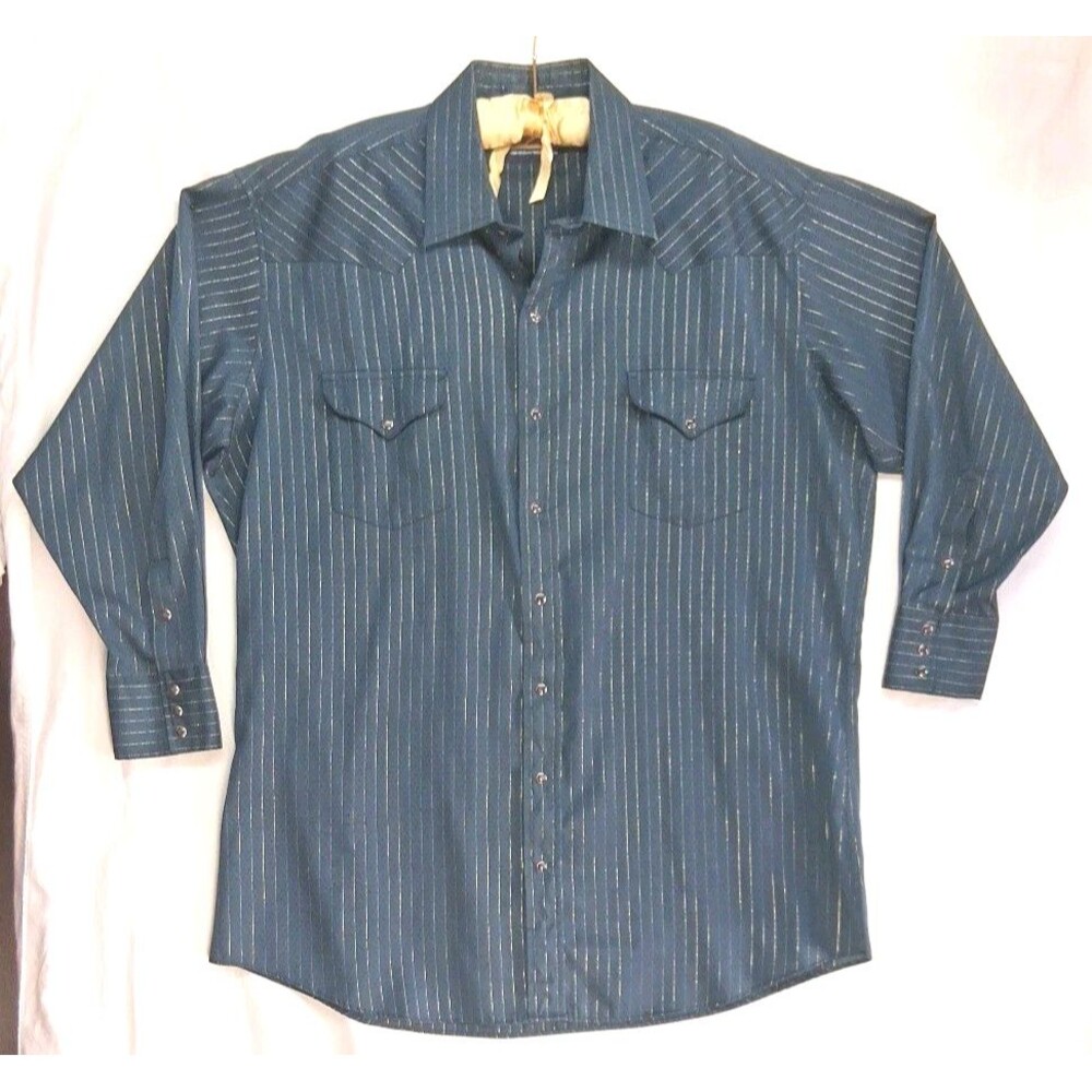 Panhandle Slim Mens Country Western Green Gold Stripes Shirt 18-34 Pearl Snap
